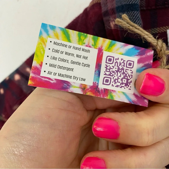 Handmade Boho Flannel Shirt Floral Stencil Bleached Plaid Womens Large XL Red - Picture 9 of 14